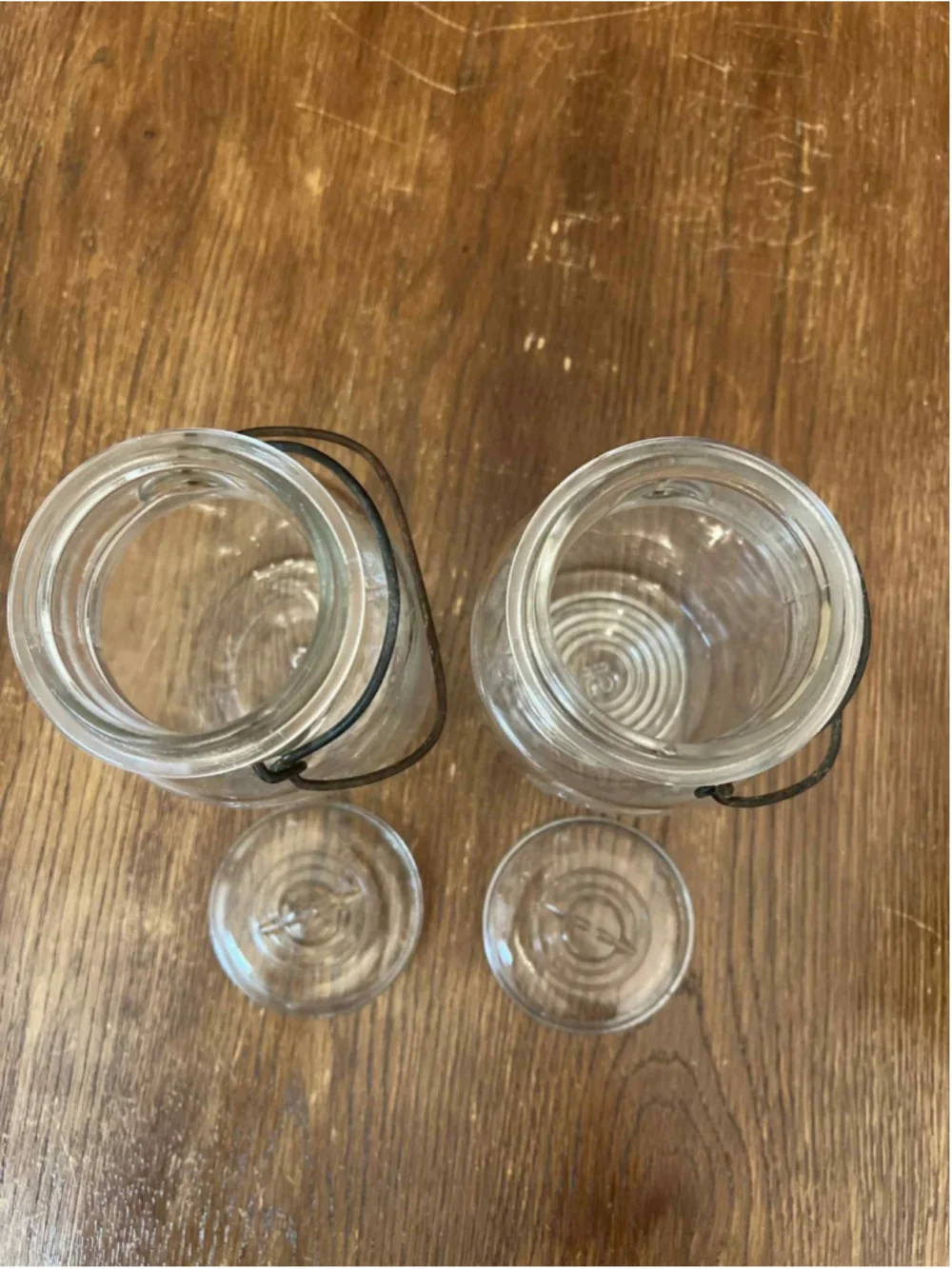 Vintage Ball Ideal Mason Jars X2 Wire Bails Glass Lids Clear 1 Qt Patent 1908*